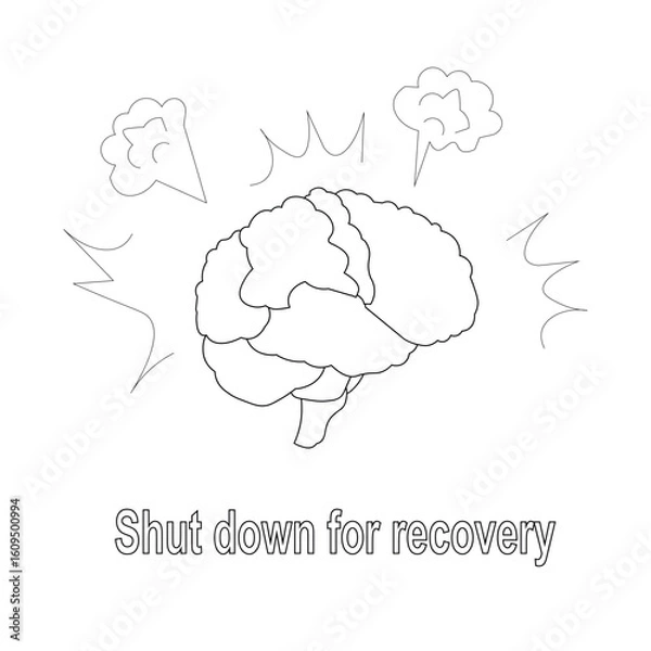 Fototapeta Shad down for recovery banner. Brain experiencing severe headache or stress, or overvait information with smoke or steam rising, symbolizing intense pressure or frustration. Ideal monochrome flat desi