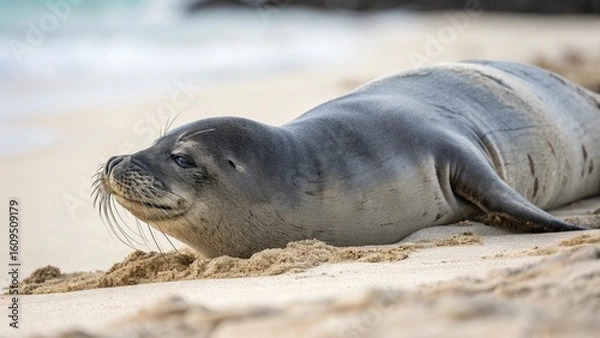 Fototapeta Hawaiian Monk Seal on studio background