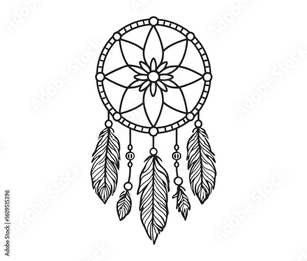 Fototapeta Dreamcatcher Vector Illustration with Feathers
