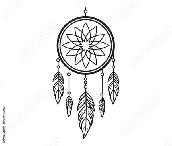 Fototapeta Dreamcatcher Vector Illustration with Feathers