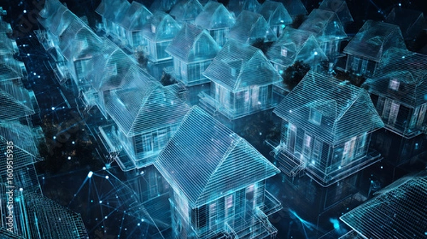 Obraz Digital ground erupting into transparent smart home