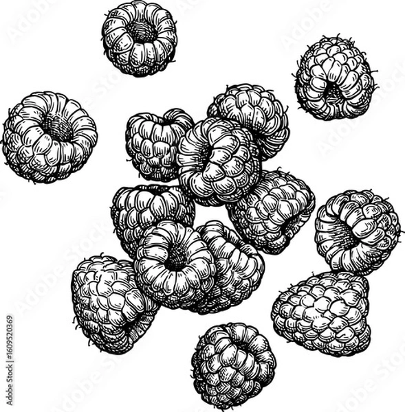 Fototapeta Raspberry ink sketch.