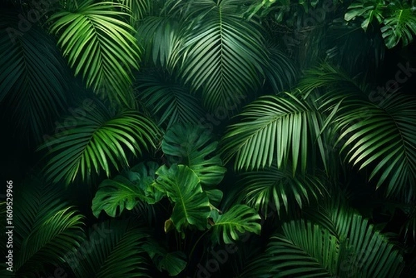 Fototapeta A green filter portrays a tropical forest as the epitome of an adventure nature background, highlighting the importance of ecology and conservation in a lifestyle of freedom and progress
