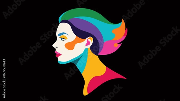 Fototapeta Side Profile with Colorful Powder Makeup Effect