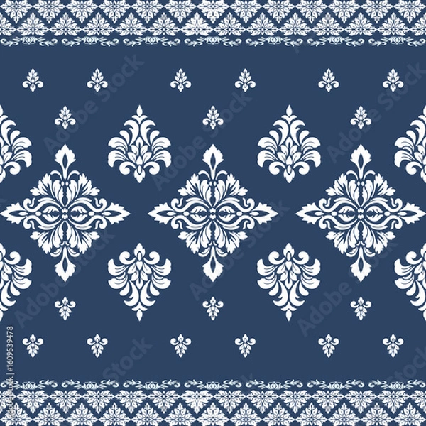 Obraz Classic Damask Seamless Pattern - Elegant Vector Design Inspired by Traditional Textile Art