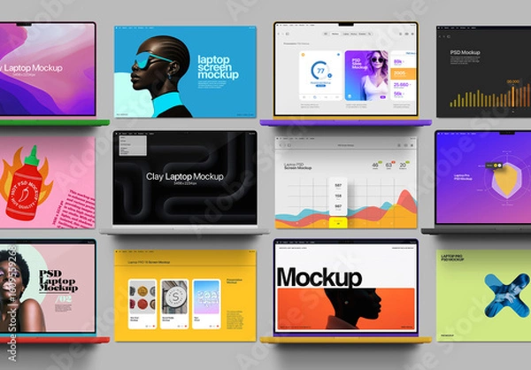 Obraz Laptop Mockup Pro - Clay, Presentation Set (12 Objects)