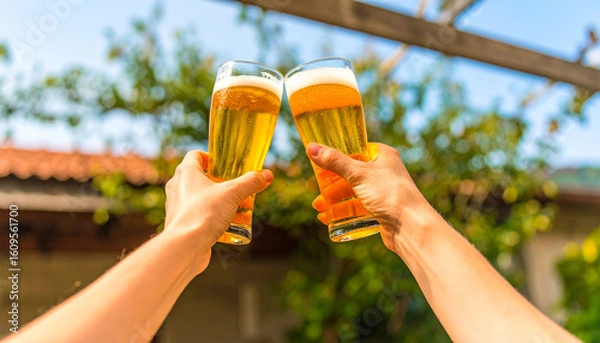 Obraz man holding a glass of beer