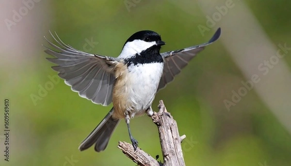 Fototapeta Chickadee in flight pose