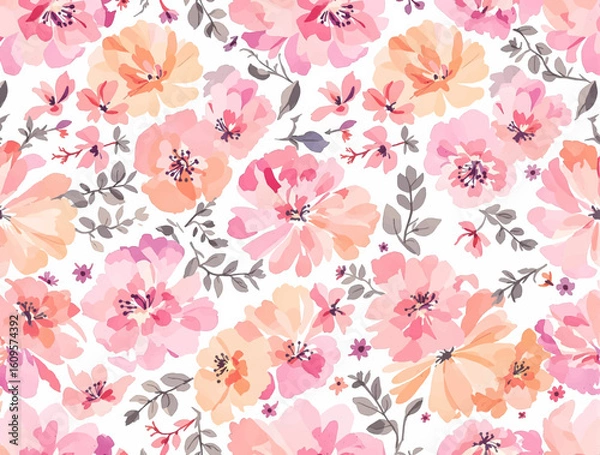 Obraz Seamless pattern with pink flowers