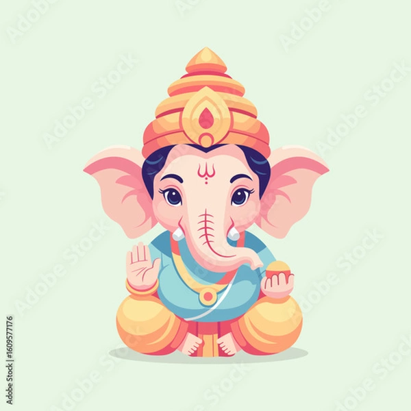 Obraz Cute and vibrant illustration of Lord Ganesha in a seated pose!