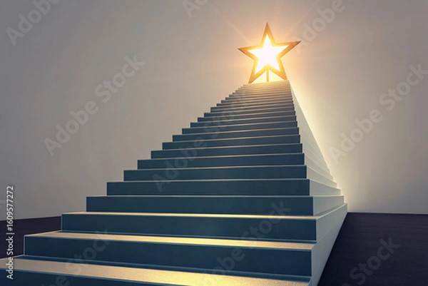 Obraz rising steps with glowing star abstract milestone