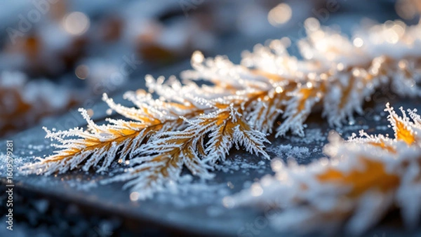 Obraz Frosted Leaves: Captivating Winter Nature for Artistic Decor