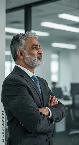 Fototapeta Confident Business Executive Posing With Arms Crossed While Looking Away in Office