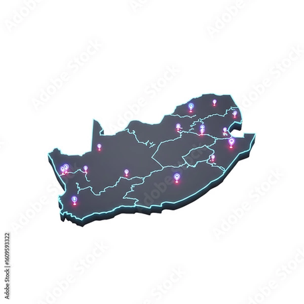 Obraz South Africa tech map with location pins