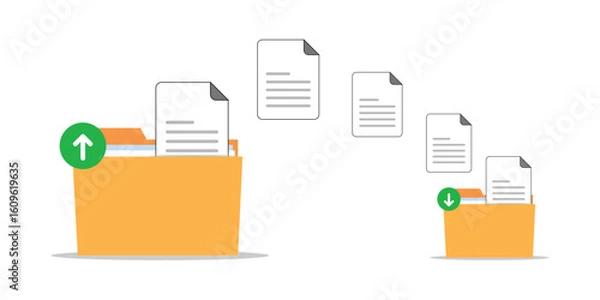 Obraz file transfer concept, backup data, document save on storage, technology cloud, upload and download, flat illustration vector template