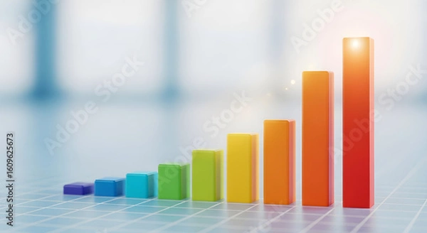 Obraz Colorful Bar Graph Showing Growth and Progress on Grid.