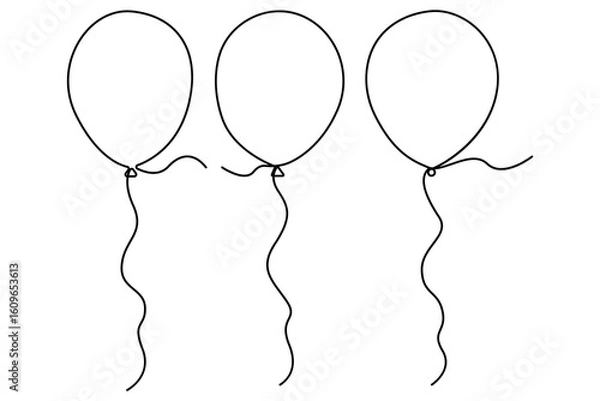 Fototapeta Continuous one line drawing of three balloons floating in minimal style
