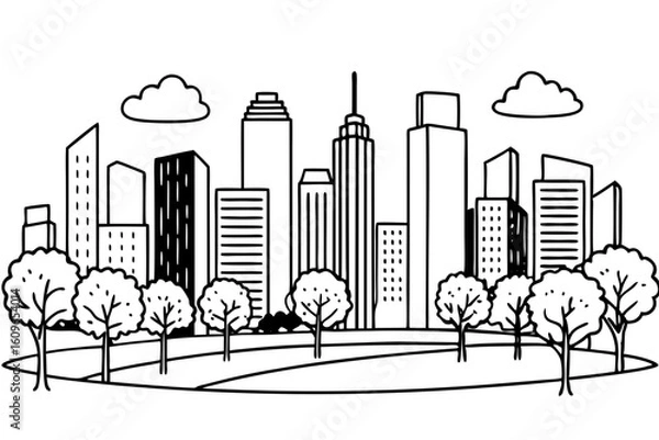 Obraz Park Environment Scene with Urban Greenery and Pathways Vector