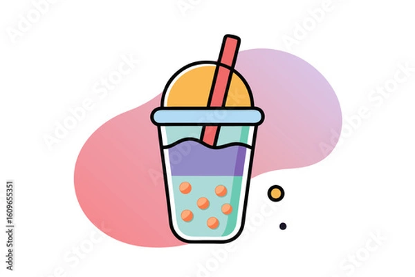 Fototapeta Trendy Bubble Tea with Straw Line Drawing for Clipart Use