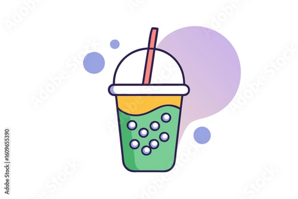 Fototapeta Colorful Bubble Tea Drawing with Tapioca and Straw Vector