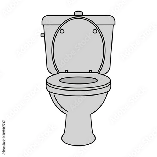 Fototapeta Gray toilet with lid open front view isolated on white background.