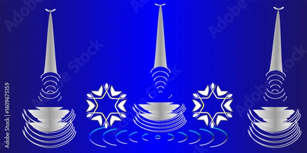 Fototapeta , Blue glowing signal sensor waves internet wireless connection. Wireless technology digital radar or sonar with glowing light effect.  flux denoting smoothness of function. The synthesis of new