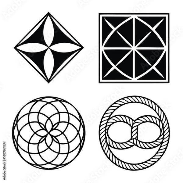 Fototapeta Geometric patterns abstract shapes black white vector