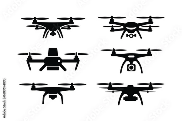 Obraz Quadcopter drone silhouettes with cameras and propellers aerial vehicle unmanned aerial vehicle