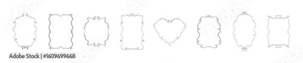 Fototapeta Whimsical Coquette Frame Clipart Set. 3D Pearlescent Border PNGs in Pink. 8 Decorative Shapes with Transparent Background. Perfect for Scrapbooking, Journals, Invitations, and Sublimation Designs.