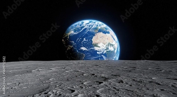 Fototapeta Earthrise from the Moon Surface with Stars in the Background