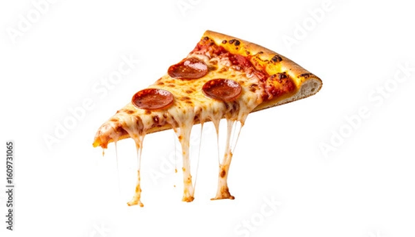 Fototapeta Delicious pepperoni pizza slice dripping with melted cheese