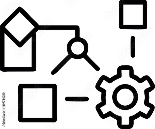 Fototapeta Business process flowchart with gear icon isolated on white background