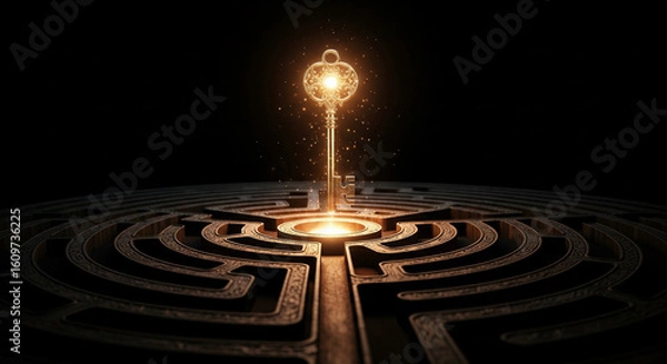 Fototapeta Golden Key Above a Labyrinth