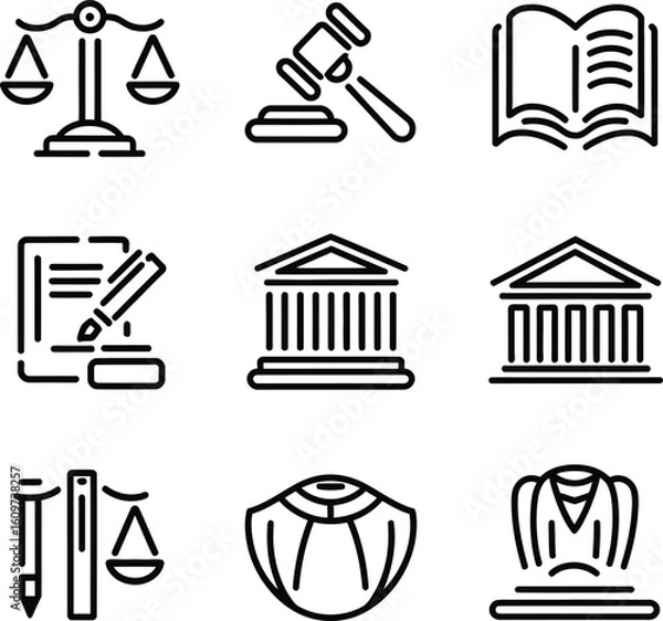 Fototapeta Simple Line Icons Representing Key Elements of the Legal System
