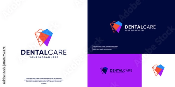 Fototapeta Simple tooth logo with overlapping style, modern abstract, health, vector graphic design.