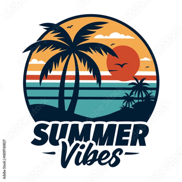 Obraz Retro Summer Vibes T-Shirt Design with Hawaii Beach Theme