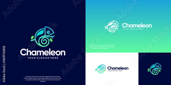 Fototapeta Chameleon logo with abstract line art style, colorful, symbolic defense, vector design template.
