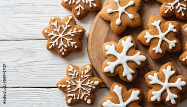 Fototapeta Festive Gingerbread Cookies on Wooden Table