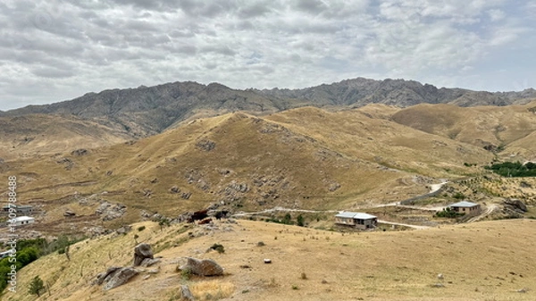 Fototapeta Hiking on the foothill of Glissar Mountains in Samarkand, Uzbekistan