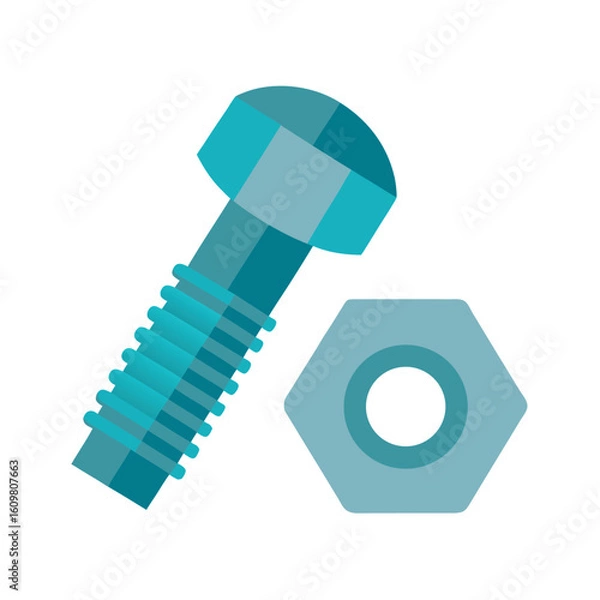 Fototapeta screw and nut pair flat vector