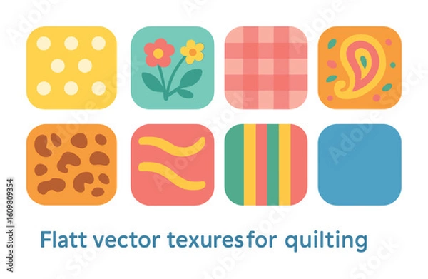 Fototapeta Colorful Fabric Patterns. Flat vector mini-illustrations of fabric textures for quilting in colors children's