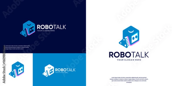 Fototapeta Assistant robot with a combination of chat bubbles, modern technology, and vector design illustrations.