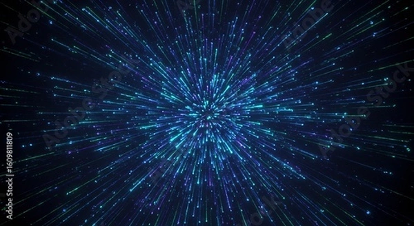 Obraz Radiating blue and green light particle explosion background