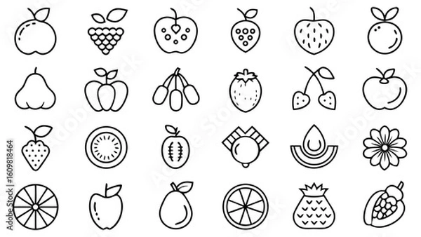 Fototapeta set of different fruits and vegetables icon