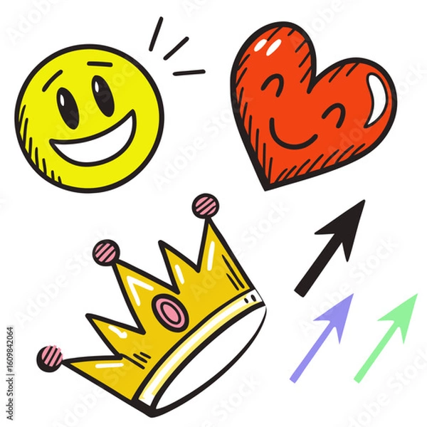 Obraz set of funny cartoon hearts