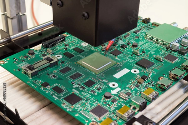 Obraz repair electronic circuit Board on infrared rework station, BGA chip replacement
