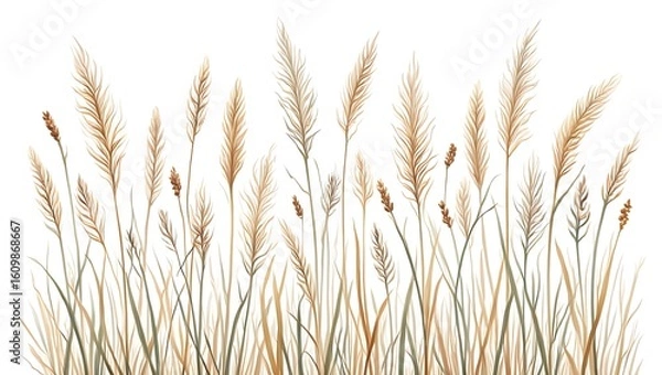 Fototapeta Elegant Watercolor Illustration of Pampas Grass Meadow on White Background Nature Inspired Design