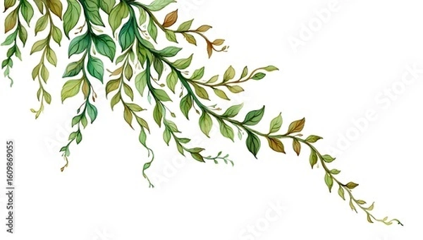 Fototapeta Watercolor Greenery Border with Lush Foliage for Invitations and Designs Natural Element