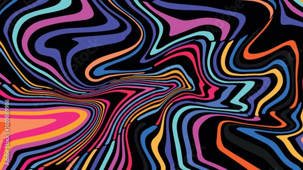 Fototapeta Horizontal and vertical abstract background with flowing colorful waves in red and yellow retro tones, groovy 60s 70s inspired vector design for fashion, print, and branding