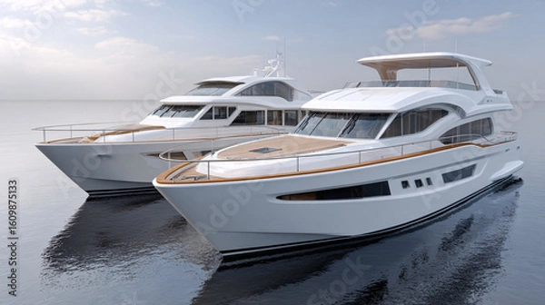 Fototapeta Luxury yachts docked in calm water showcasing modern design and elegance